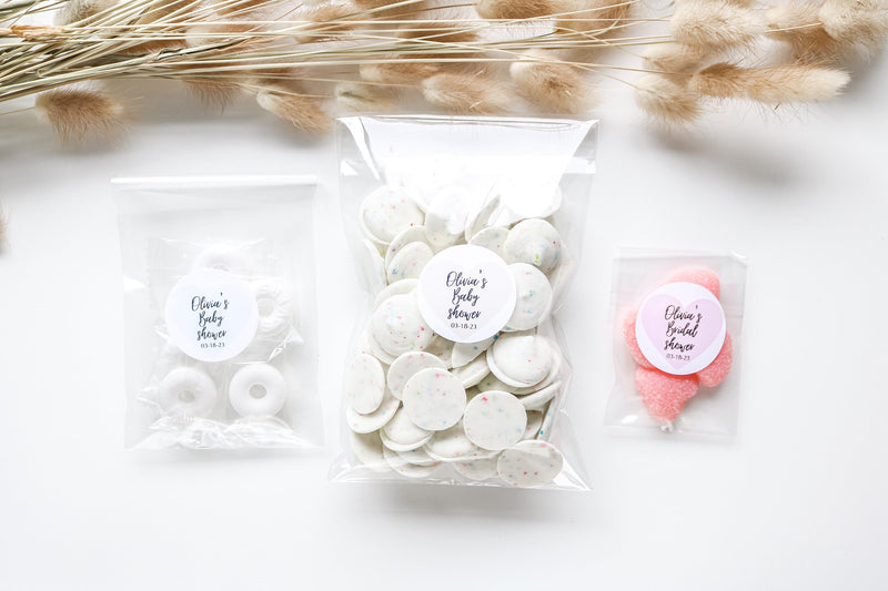 Personalized Baby Shower Favor Bags, Bridal Shower Favor Bags, Clear Self Sealing Bags, Wedding Favor Bags, Kids Birthday Favor Bags