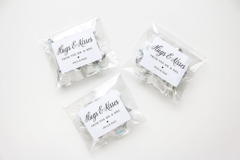 Hugs and Kisses from the Mr. & Mrs., Personalized Wedding Favour Bags and Stickers, Chocolate Wedding favors, Bags Only