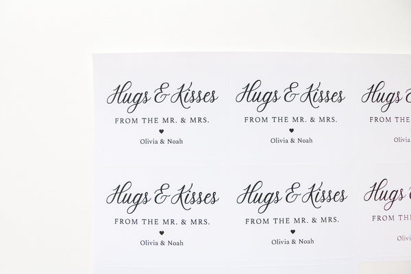 Hugs and Kisses from the Mr. & Mrs., Personalized Wedding Favour Bags and Stickers, Chocolate Wedding favors, Bags Only