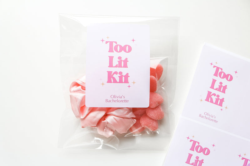 Bachelorette Party Favour Bags and Stickers, Hangover kit, Hangover kit party favours, Too Lit Kit, Bags and Stickers Only.