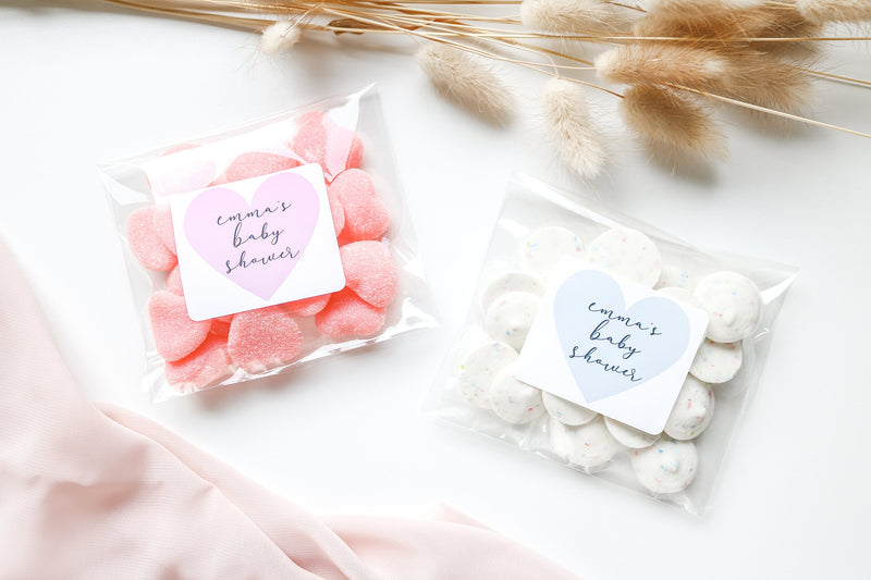 Personalized Baby Shower Favor Bags and Stickers, Custom Bridal Shower Bags and Stickers, Self Sealing Bags, Wedding favours, Treat Bags
