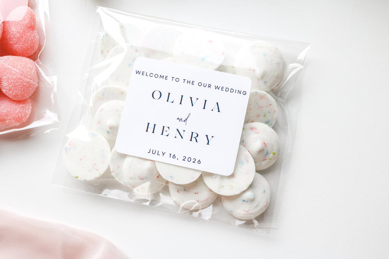 Custom Wedding Stickers and Favour Bags, Modern Wedding Favors, DIY Wedding Favors, Candy Bag Wedding Favors, Welcome Wedding Stickers