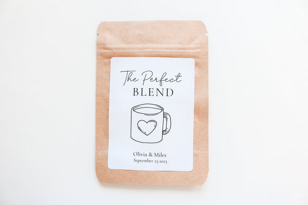 The Perfect Blend, Wedding Favor Coffee Bag, Bridal Shower Favor, Coffee Favor Bags, Resealable Coffee Pouch, Personalized Wedding Favor