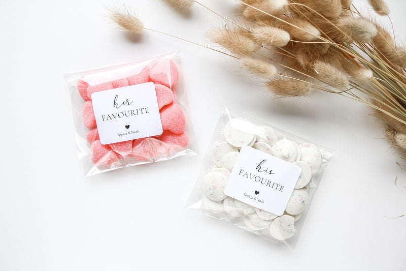 His and Her Favorite Favor Bags, Fill your own Wedding Favors, Wedding Favor Candy Bags,  Wedding Treat Bags, His & Her Favourite